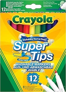 SuperTips Washable Markers - Assorted Colours (Pack of 12) Premium Felt Tip Pens That Can Easily Wash Off Skin & Clothing Ideal for Kids Aged 3+