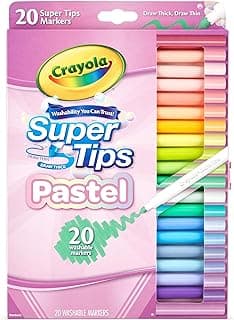 Pastel SuperTips Washable Markers - Assorted Colours (Pack of 20) | Premium Felt Tip Pens That Can Easily Wash Off Skin and Clothing | For Ages 3+